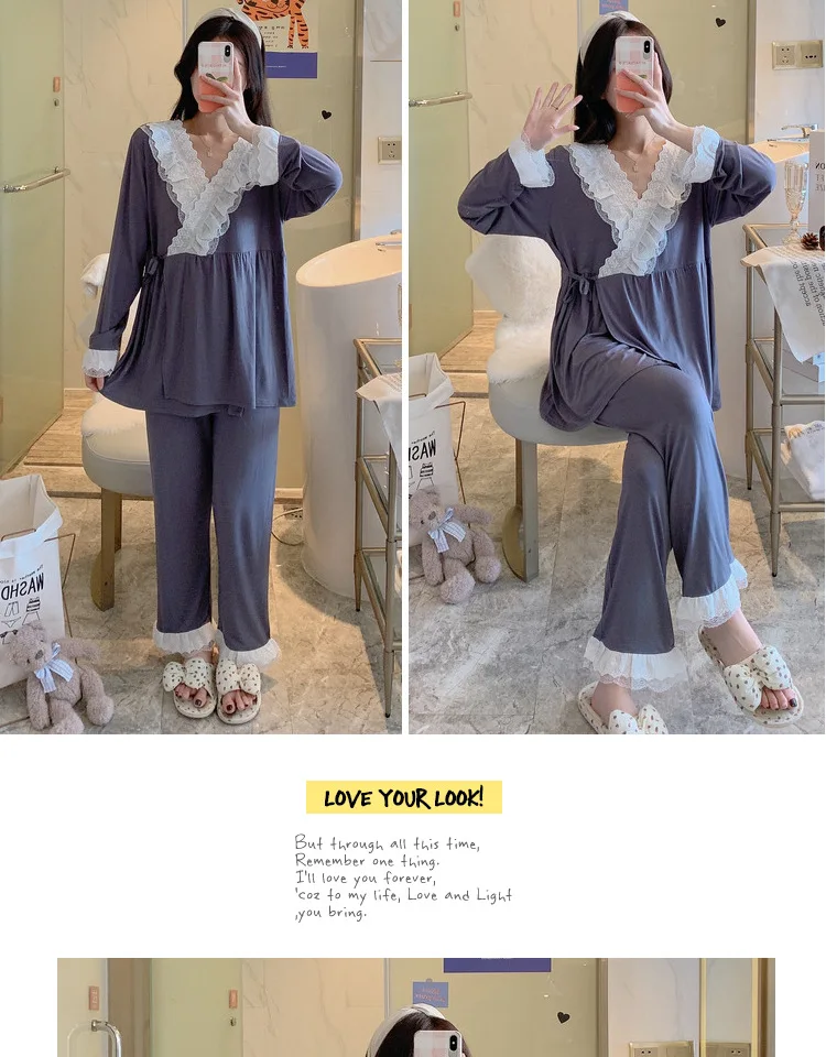 Maternity Modal Pajamas Homewear Sets Across V neck Feeding Pajamas for Pregnant Women Pregnancy Home Hospital Night Wear