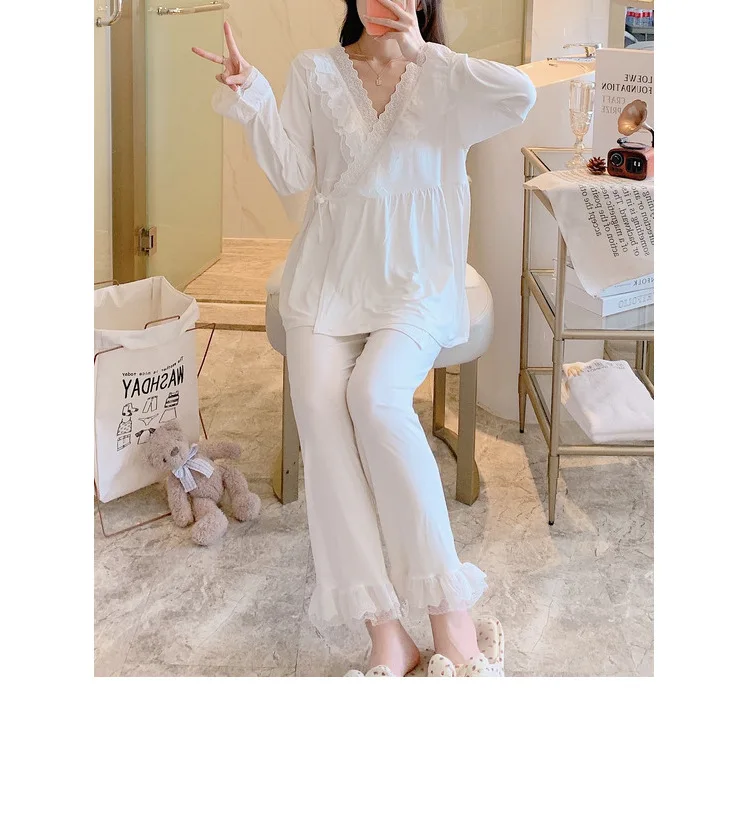 Maternity Modal Pajamas Homewear Sets Across V neck Feeding Pajamas for Pregnant Women Pregnancy Home Hospital Night Wear