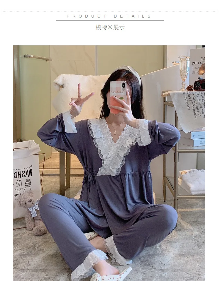 Maternity Modal Pajamas Homewear Sets Across V neck Feeding Pajamas for Pregnant Women Pregnancy Home Hospital Night Wear