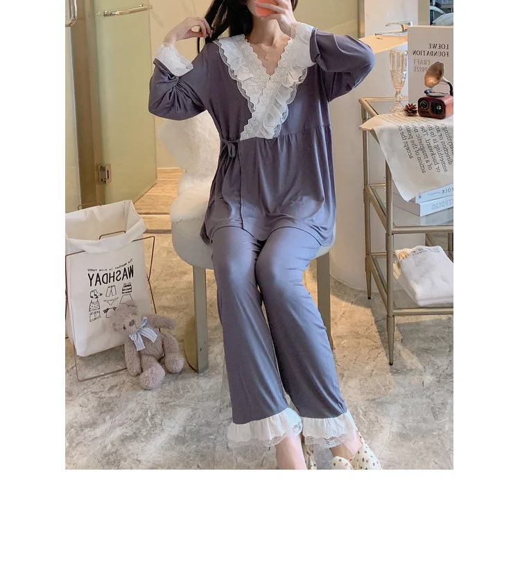 Maternity Modal Pajamas Homewear Sets Across V neck Feeding Pajamas for Pregnant Women Pregnancy Home Hospital Night Wear