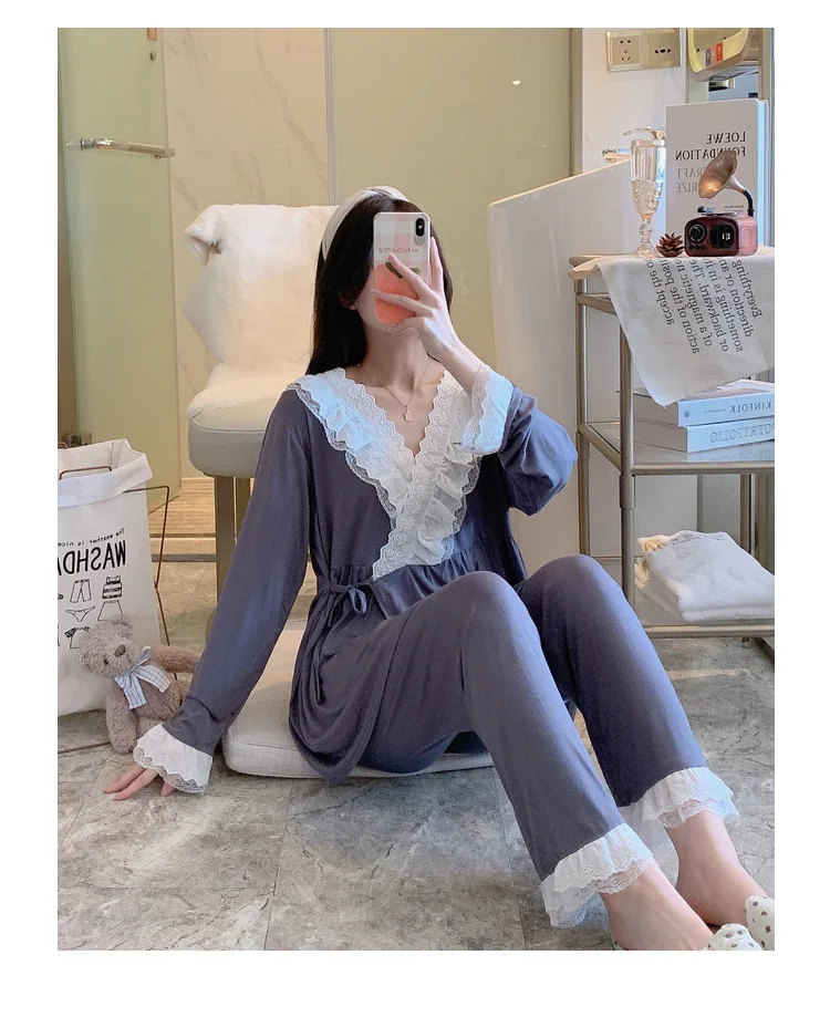 Maternity Modal Pajamas Homewear Sets Across V neck Feeding Pajamas for Pregnant Women Pregnancy Home Hospital Night Wear