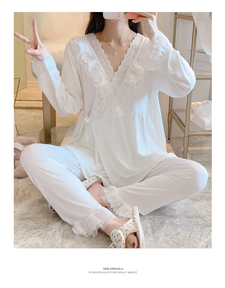 Maternity Modal Pajamas Homewear Sets Across V neck Feeding Pajamas for Pregnant Women Pregnancy Home Hospital Night Wear