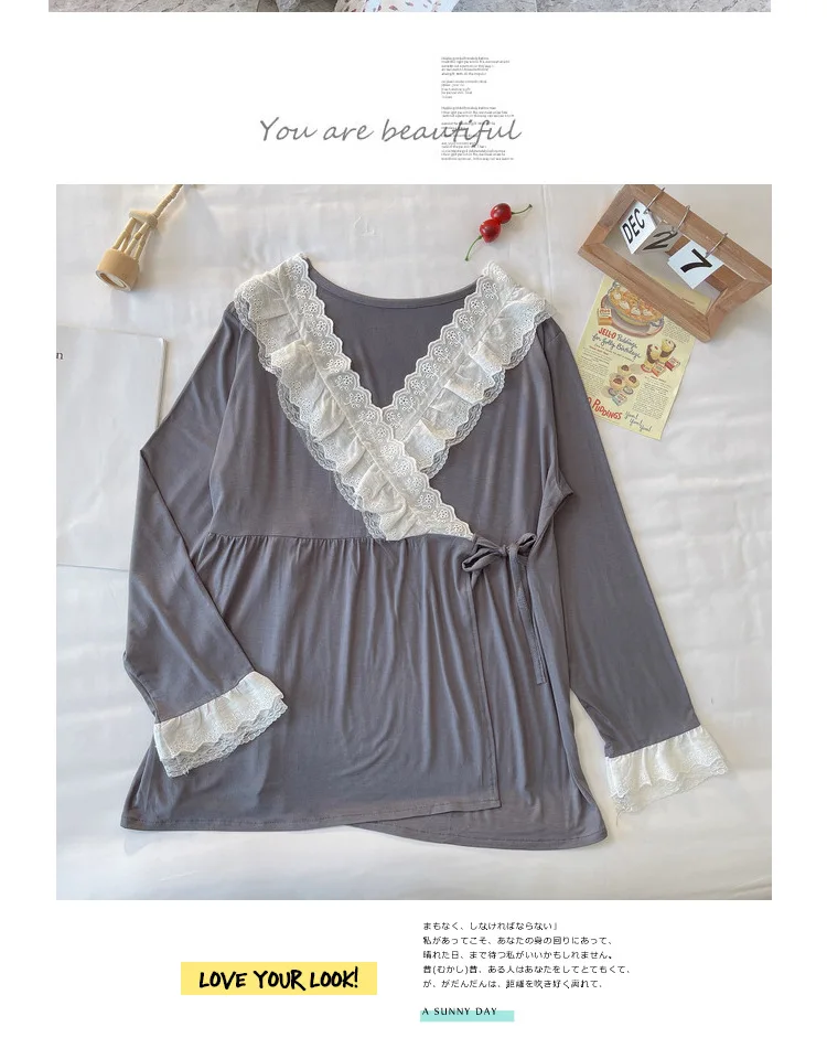 Maternity Modal Pajamas Homewear Sets Across V neck Feeding Pajamas for Pregnant Women Pregnancy Home Hospital Night Wear