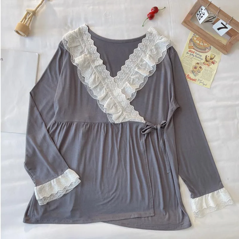 Maternity Modal Pajamas Homewear Sets Across V neck Feeding Pajamas for Pregnant Women Pregnancy Home Hospital Night Wear