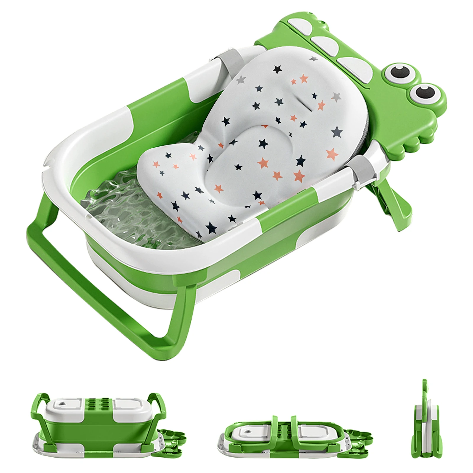 Foldable Baby Bath with Baby Bath Cushion and Built-In Thermometer – Children's Bath with Baby bath mat