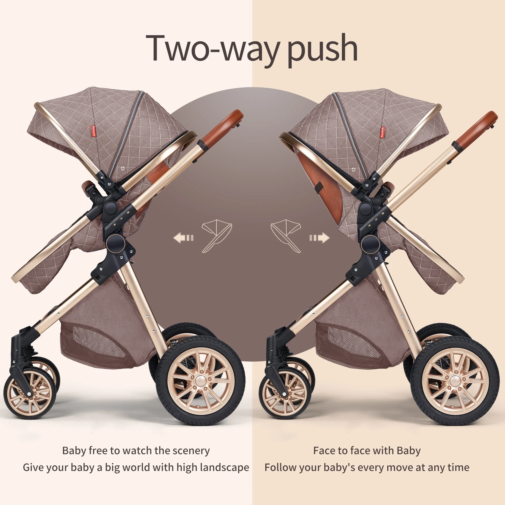 3 in 1 Luxury Pram High Landscape Baby Stroller with Reversible Seat Folding Pushchair for 0-36 Months Kids