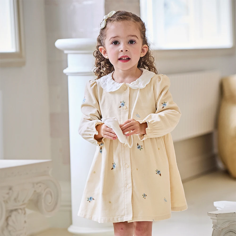 Dave Bella Girls Baby  Princess Dress Autumn Sweet Cute Elegant Children's Long Sleeve Dress Gentle Wallet Party DB3253501