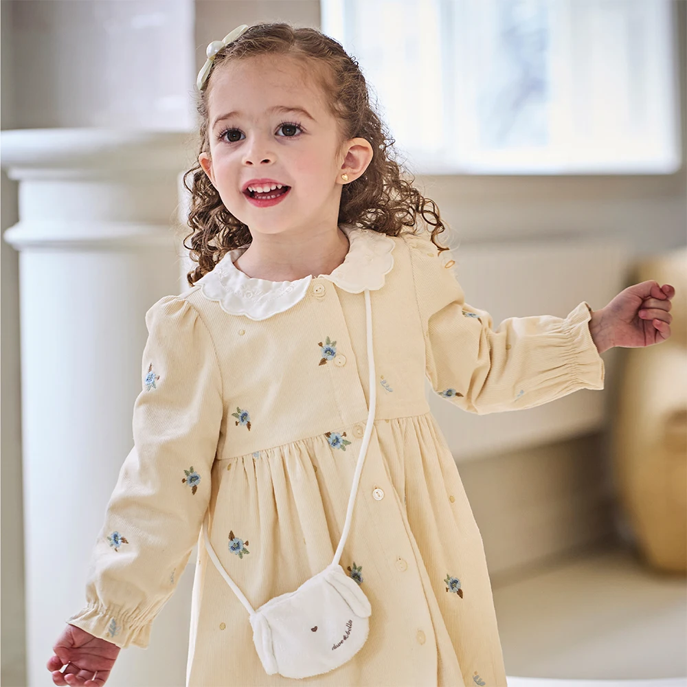 Dave Bella Girls Baby  Princess Dress Autumn Sweet Cute Elegant Children's Long Sleeve Dress Gentle Wallet Party DB3253501