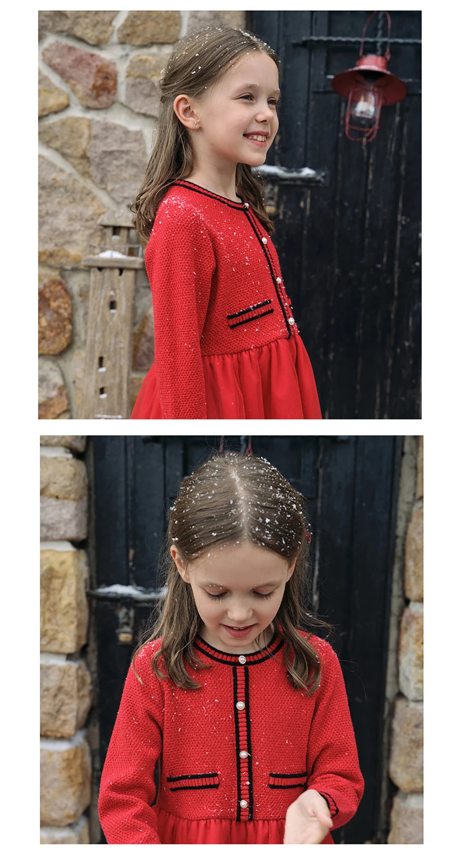 Dave Bella Red Winter Lace Mesh Dress Girls Velvet Long Sleeve Party Princess Dress Children Christmas Birthday Cloth DK4254472