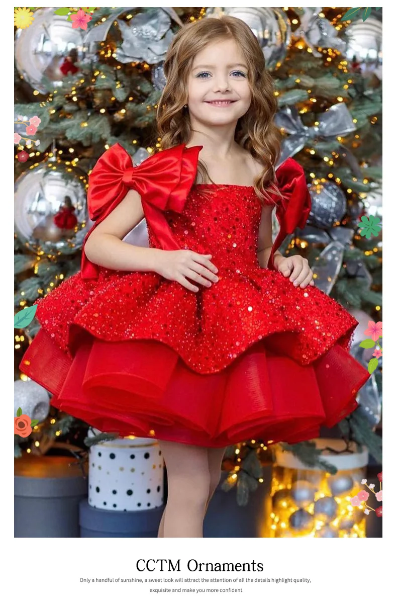 Christmas children's Dress 2025 New style red sequined puffy tulle girls' princess dress cross-border delivery