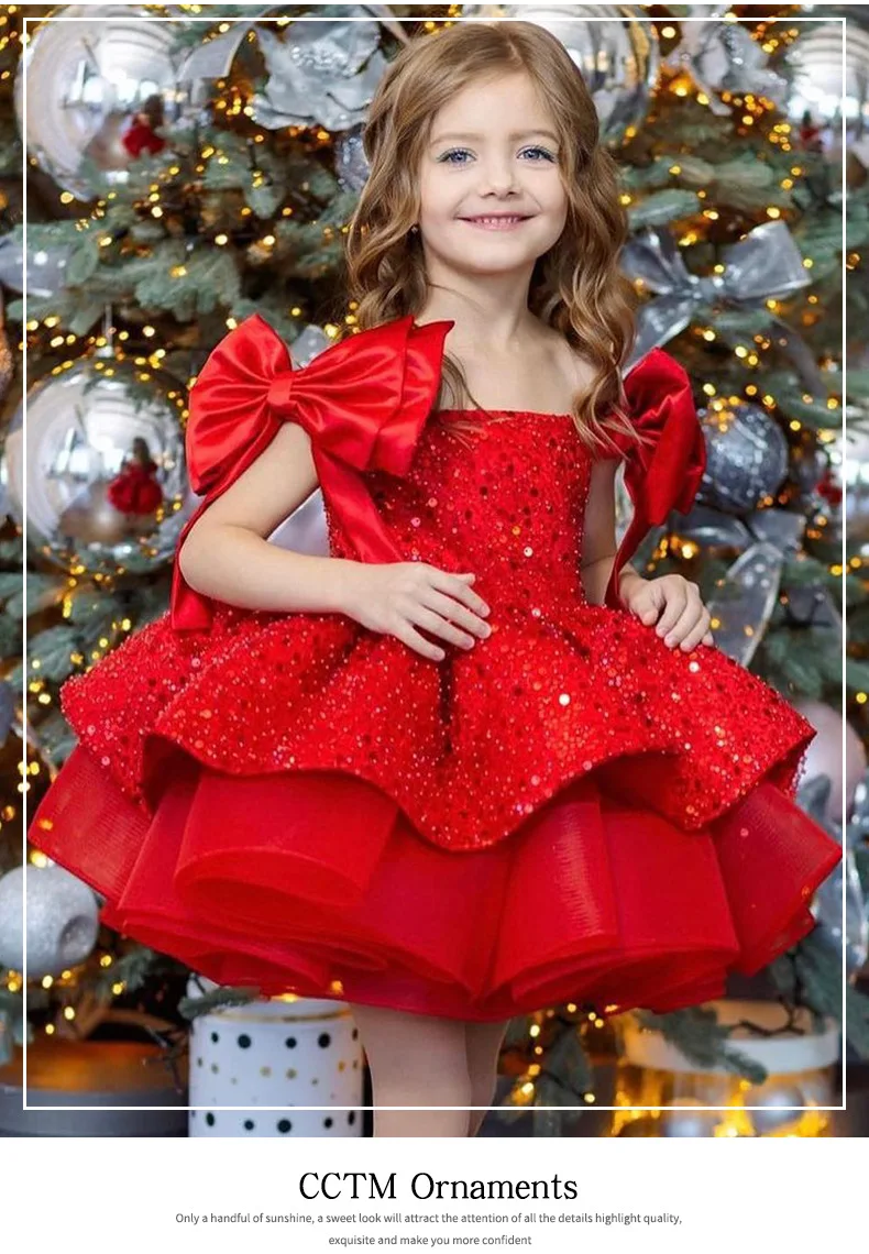 Christmas children's Dress 2025 New style red sequined puffy tulle girls' princess dress cross-border delivery