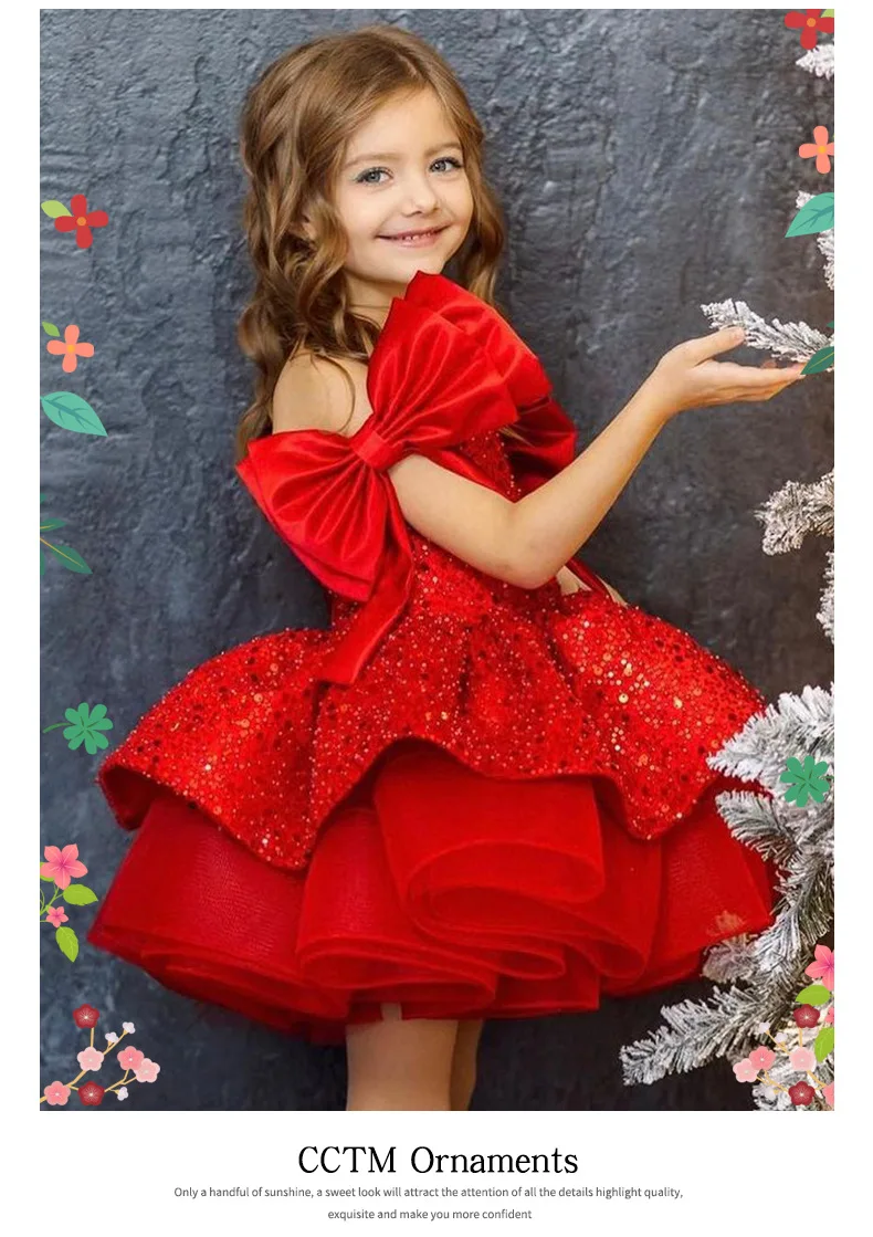 Christmas children's Dress 2025 New style red sequined puffy tulle girls' princess dress cross-border delivery