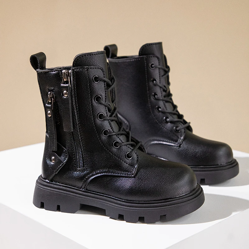 Classic Girls Platform Boots Spring Autumn Fashion Kids Causal Leather Boots Versatile Non-slip Black Brown Children Ankle Boots