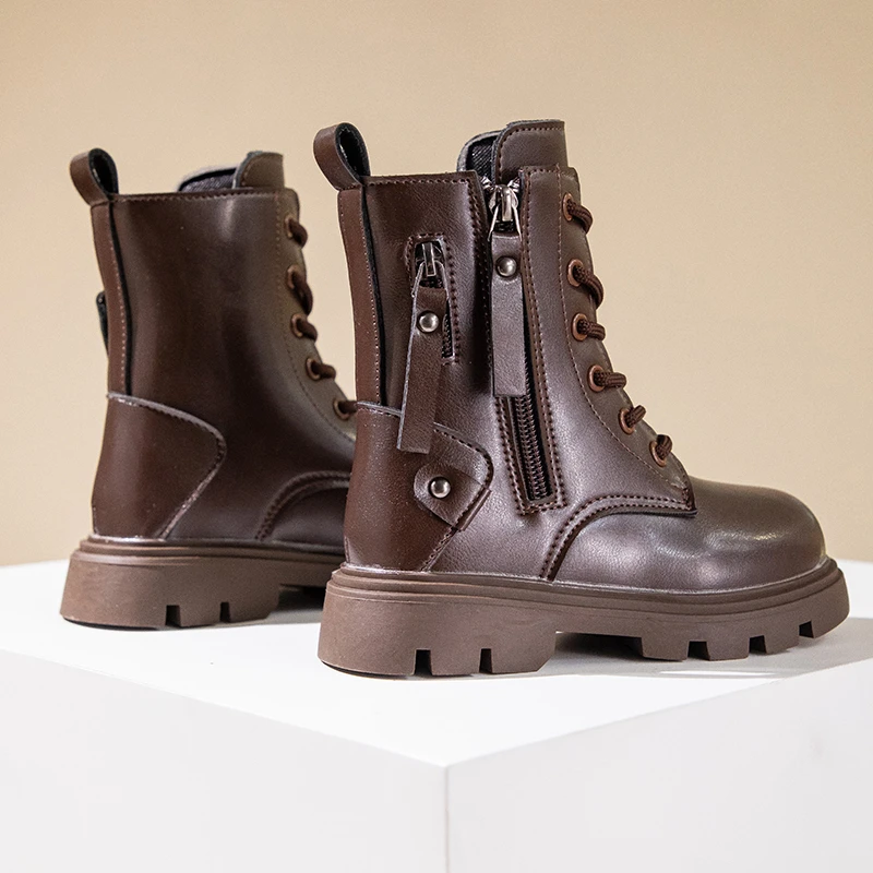 Classic Girls Platform Boots Spring Autumn Fashion Kids Causal Leather Boots Versatile Non-slip Black Brown Children Ankle Boots