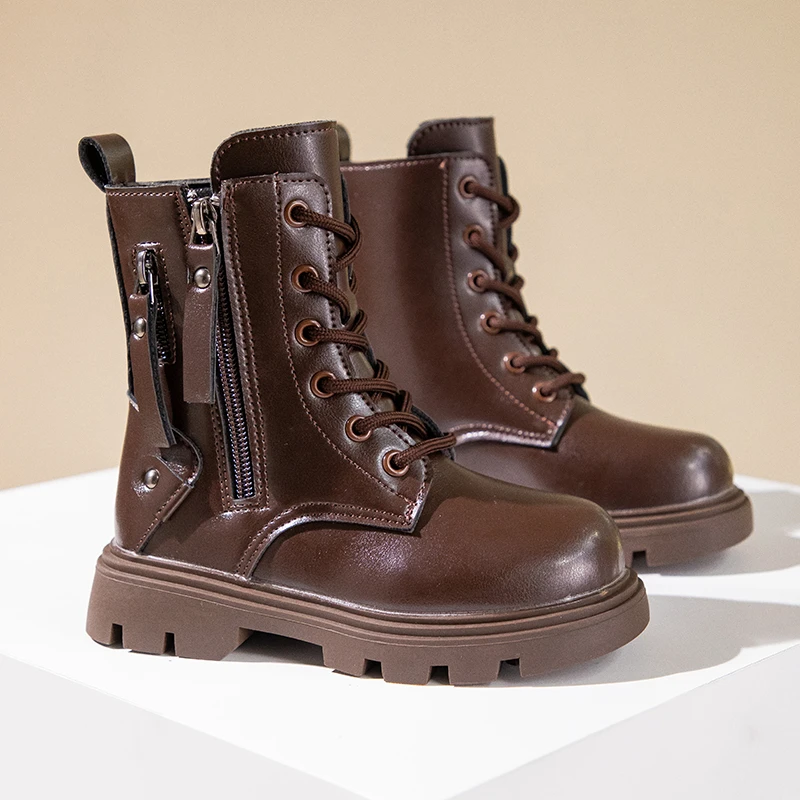 Classic Girls Platform Boots Spring Autumn Fashion Kids Causal Leather Boots Versatile Non-slip Black Brown Children Ankle Boots