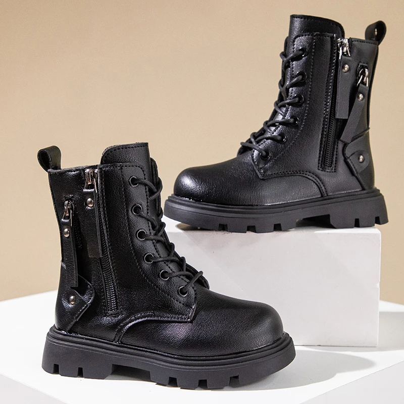 Classic Girls Platform Boots Spring Autumn Fashion Kids Causal Leather Boots Versatile Non-slip Black Brown Children Ankle Boots