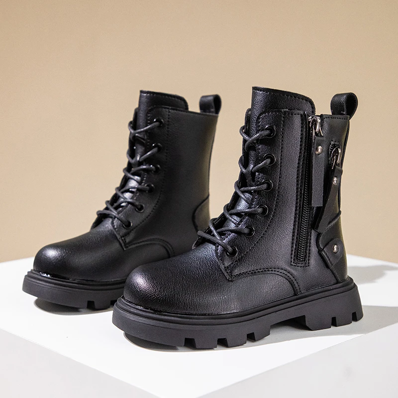 Classic Girls Platform Boots Spring Autumn Fashion Kids Causal Leather Boots Versatile Non-slip Black Brown Children Ankle Boots