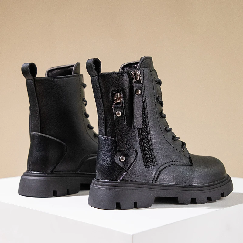 Classic Girls Platform Boots Spring Autumn Fashion Kids Causal Leather Boots Versatile Non-slip Black Brown Children Ankle Boots