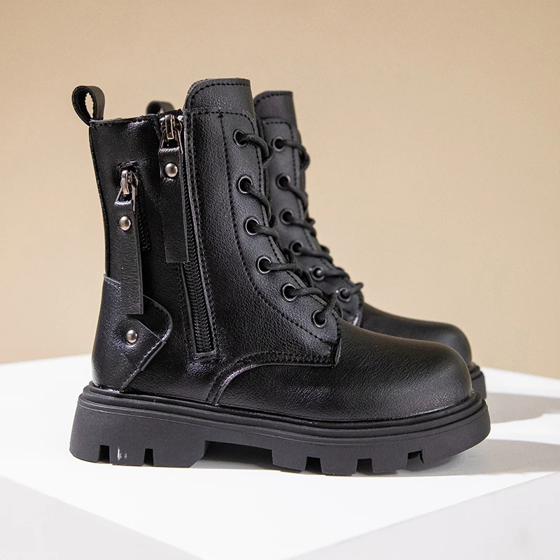Classic Girls Platform Boots Spring Autumn Fashion Kids Causal Leather Boots Versatile Non-slip Black Brown Children Ankle Boots