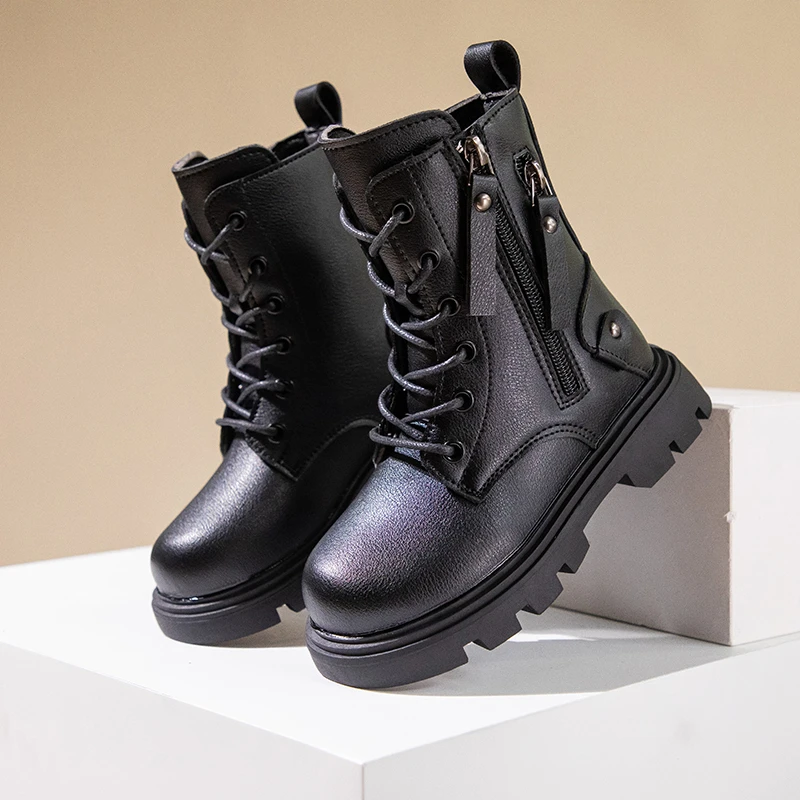 Classic Girls Platform Boots Spring Autumn Fashion Kids Causal Leather Boots Versatile Non-slip Black Brown Children Ankle Boots