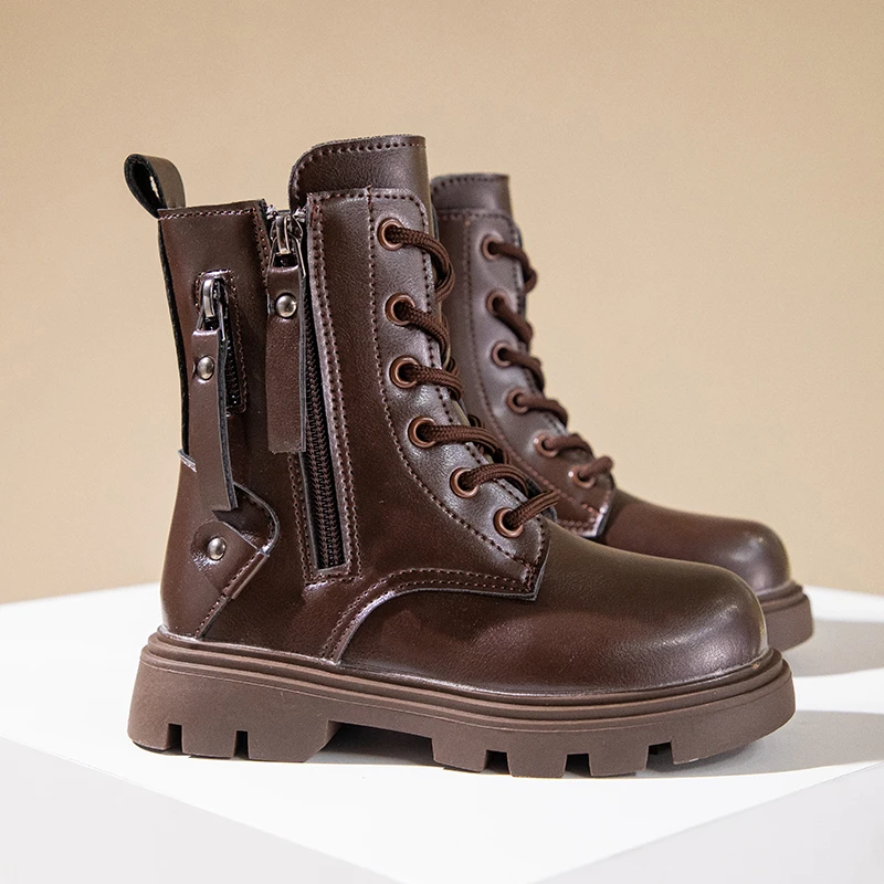 Classic Girls Platform Boots Spring Autumn Fashion Kids Causal Leather Boots Versatile Non-slip Black Brown Children Ankle Boots