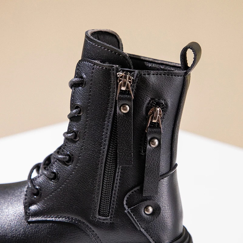 Classic Girls Platform Boots Spring Autumn Fashion Kids Causal Leather Boots Versatile Non-slip Black Brown Children Ankle Boots