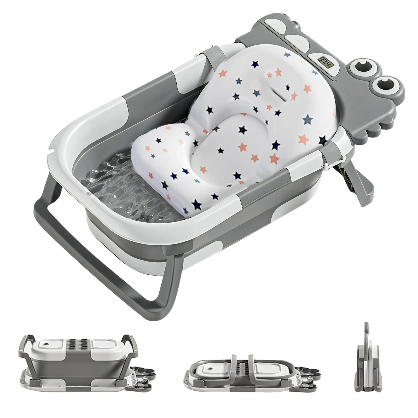 Foldable Baby Bathtub with Bath Pillow, Seat & Thermometer, for Newborns to Toddlers (0-3 Years) Perfect Baby Shower Gift