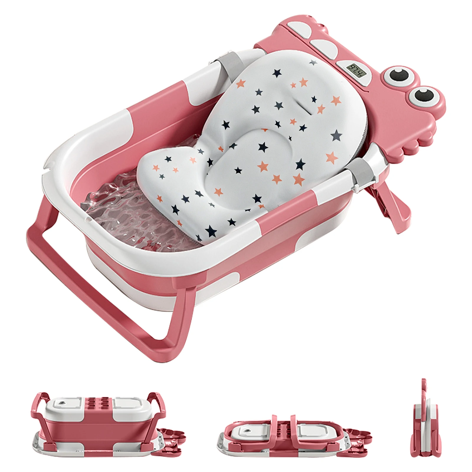Foldable Baby Bathtub with Bath Pillow, Seat & Thermometer, for Newborns to Toddlers (0-3 Years) Perfect Baby Shower Gift