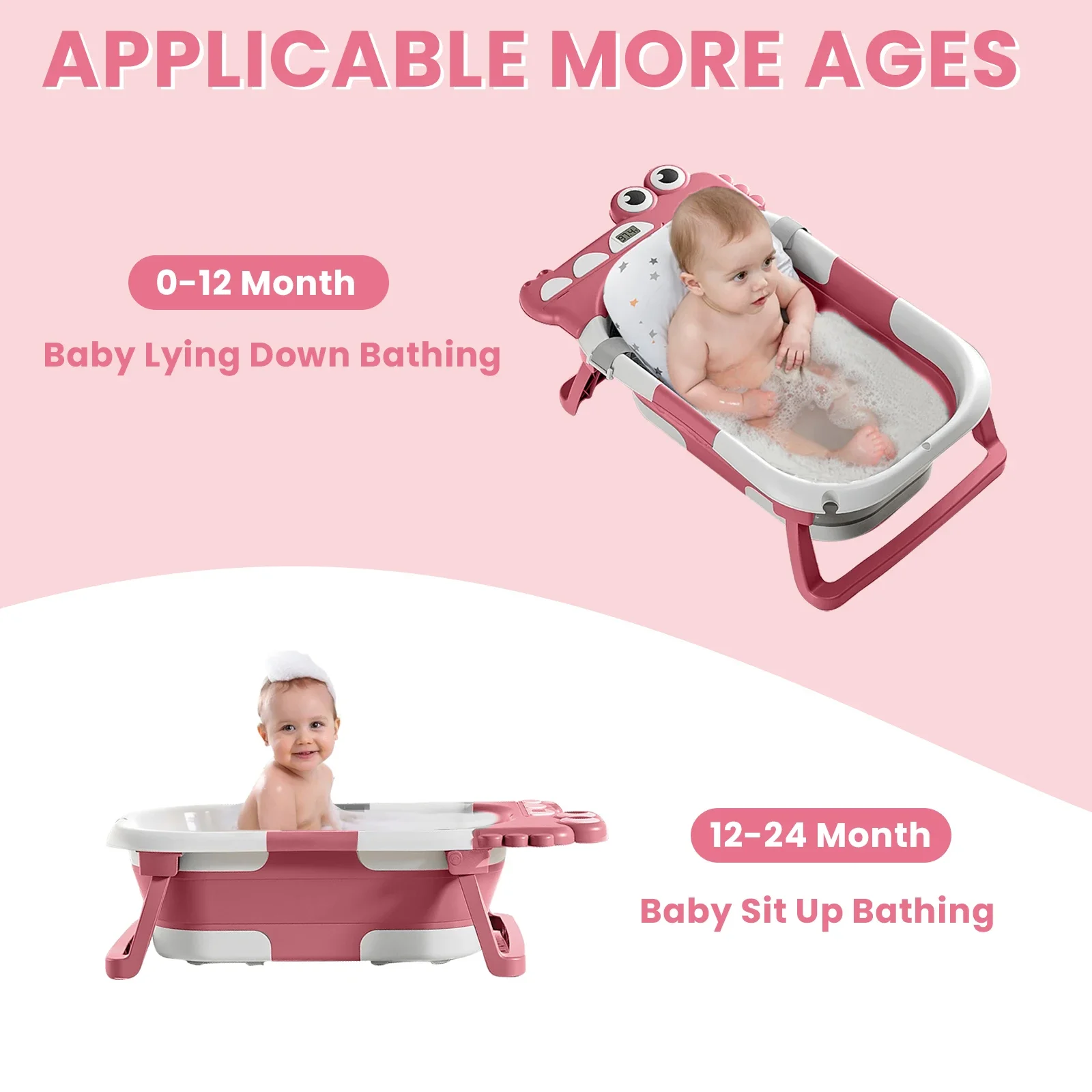 Foldable Baby Bathtub with Bath Pillow, Seat & Thermometer, for Newborns to Toddlers (0-3 Years) Perfect Baby Shower Gift
