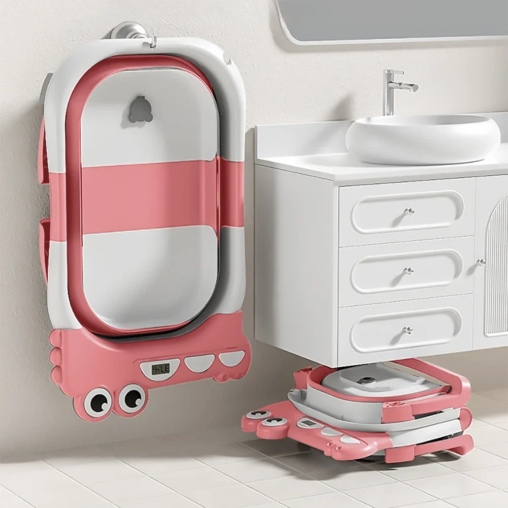 Foldable Baby Bathtub with Bath Pillow, Seat & Thermometer, for Newborns to Toddlers (0-3 Years) Perfect Baby Shower Gift