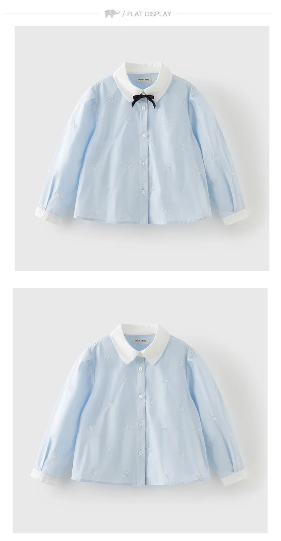 Dave Bella Children's Spring Long Sleeve Shirt Girls White Gentle Blouse Tops Kids Elegant Cotton Top Party DK1260858