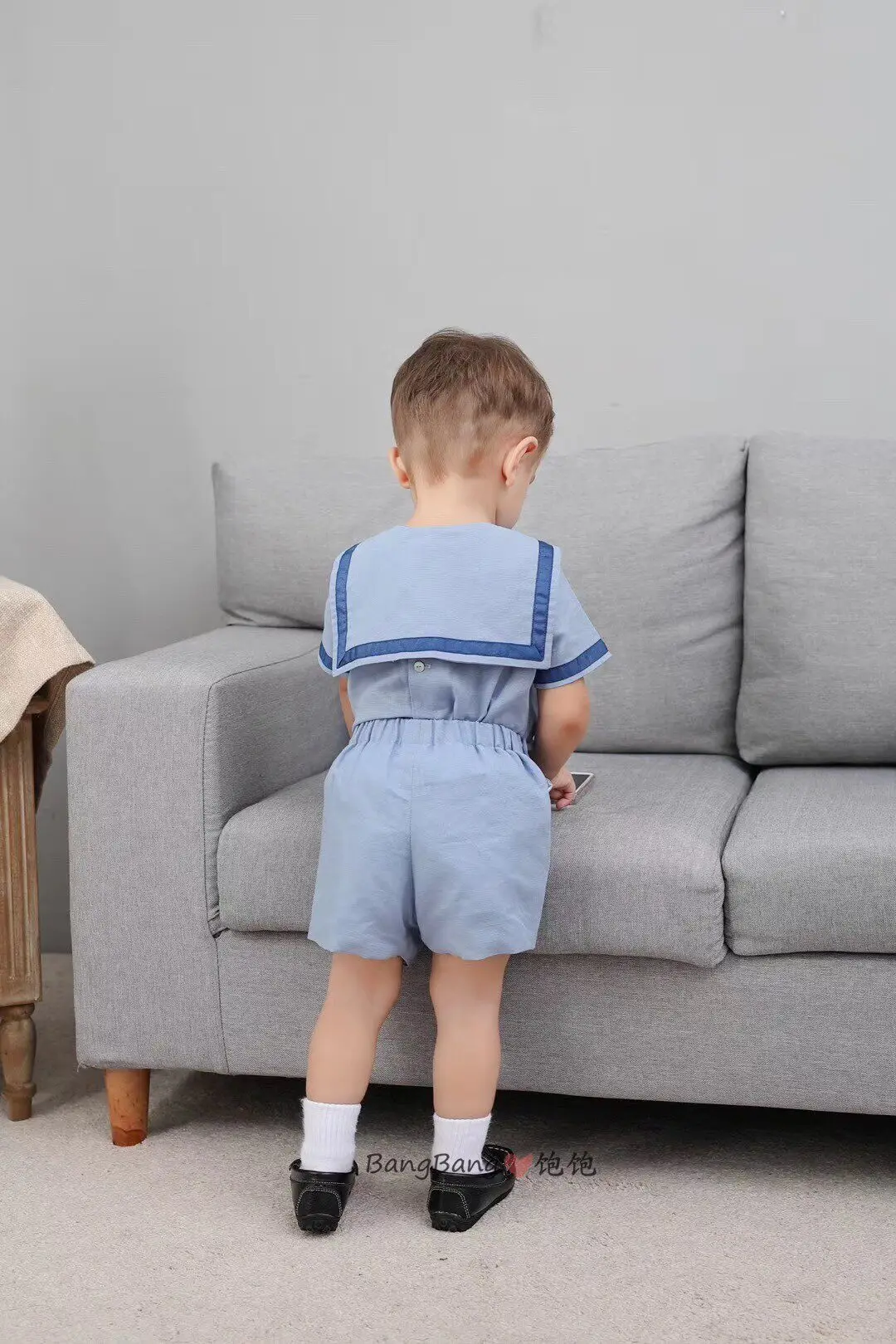 Summer Sister and Brother Clothing Blue Navy Style Dress Short Sleeve Shorts British Academy Dress Set Spanish Baby Clothes
