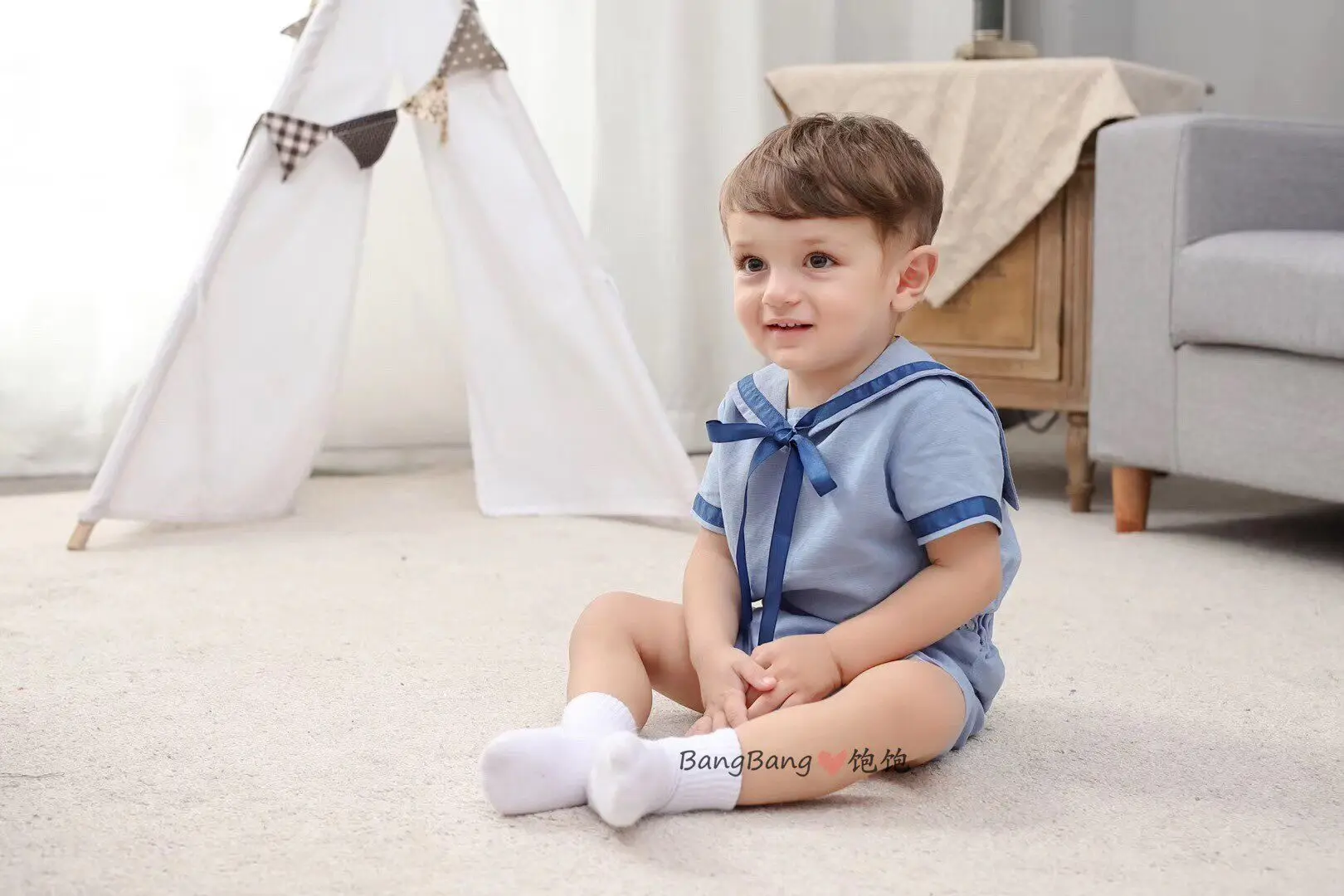 Summer Sister and Brother Clothing Blue Navy Style Dress Short Sleeve Shorts British Academy Dress Set Spanish Baby Clothes