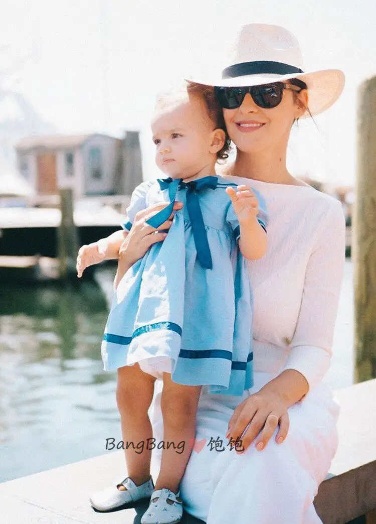 Summer Sister and Brother Clothing Blue Navy Style Dress Short Sleeve Shorts British Academy Dress Set Spanish Baby Clothes