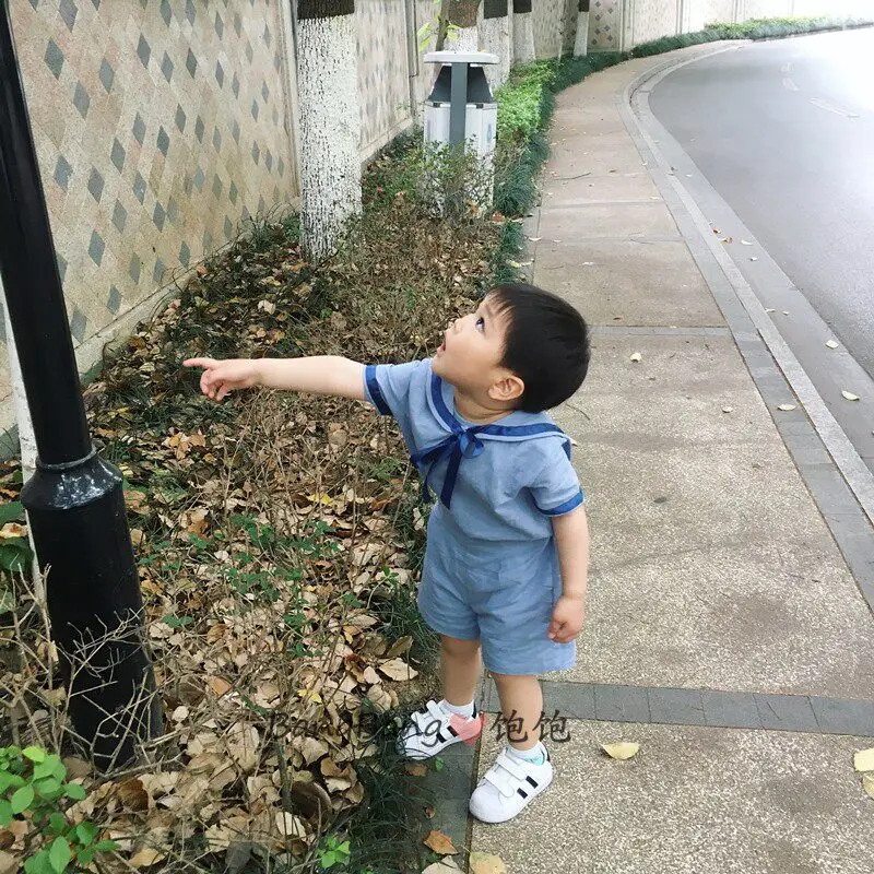 Summer Sister and Brother Clothing Blue Navy Style Dress Short Sleeve Shorts British Academy Dress Set Spanish Baby Clothes