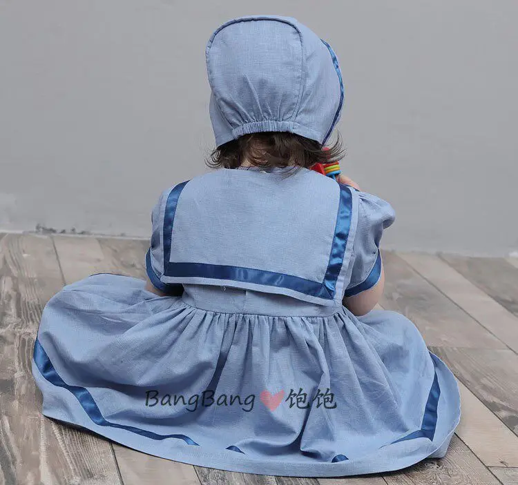 Summer Sister and Brother Clothing Blue Navy Style Dress Short Sleeve Shorts British Academy Dress Set Spanish Baby Clothes