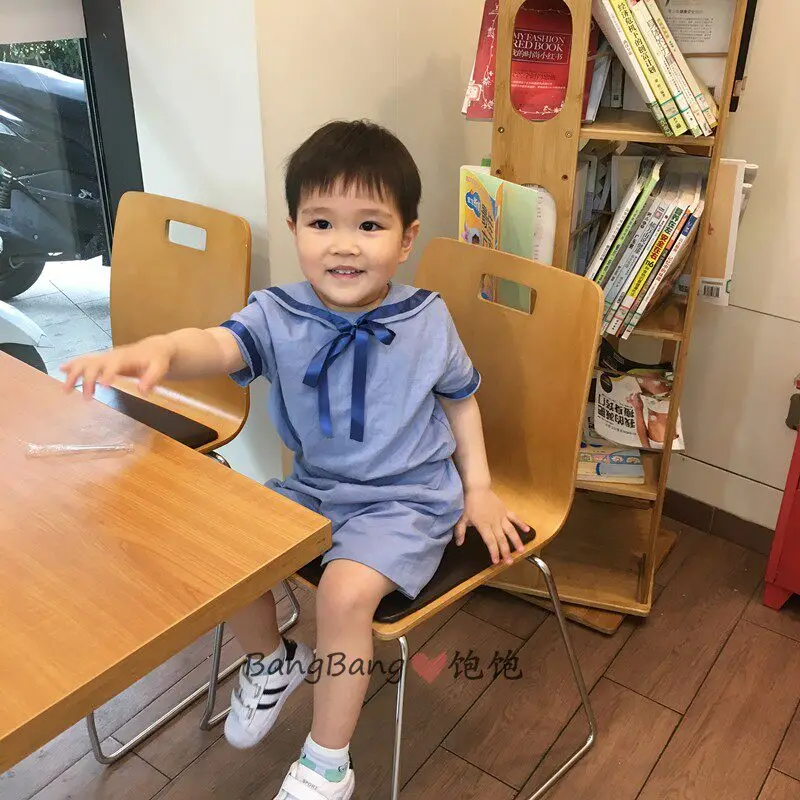 Summer Sister and Brother Clothing Blue Navy Style Dress Short Sleeve Shorts British Academy Dress Set Spanish Baby Clothes