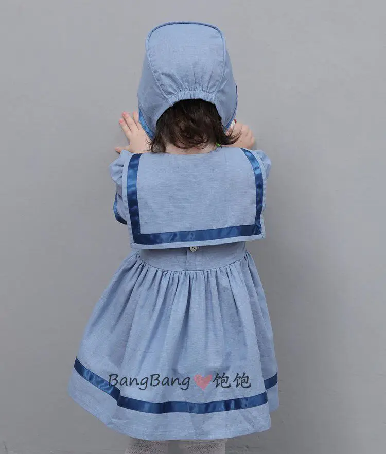 Summer Sister and Brother Clothing Blue Navy Style Dress Short Sleeve Shorts British Academy Dress Set Spanish Baby Clothes