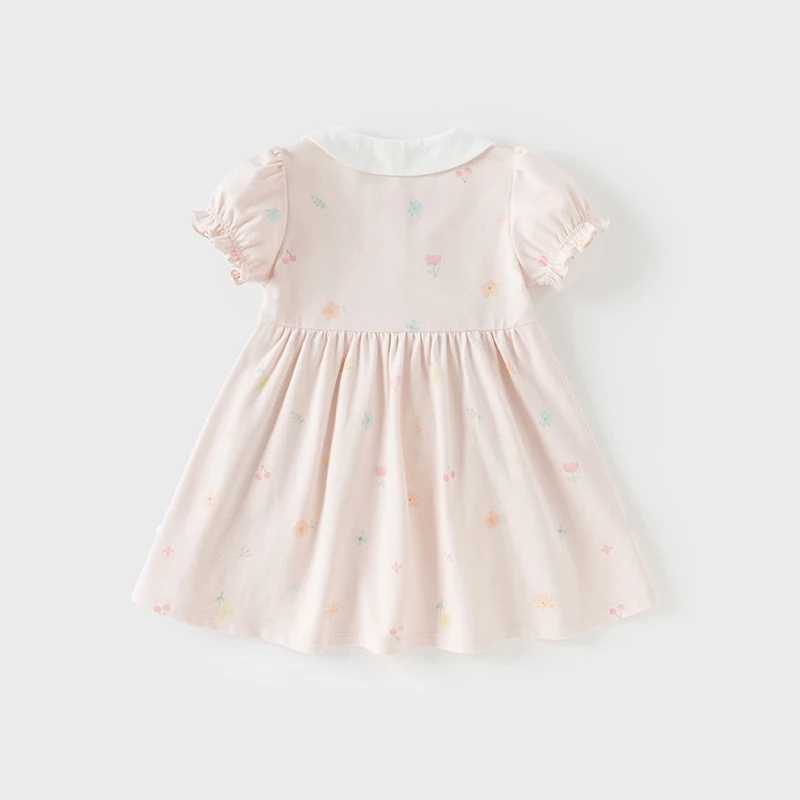 Dave Bella Girls Cotton Dress Autumn Spring Short Sleeve Kids Gentle Soft Dresses Outdoor Pink Sweet Children Clothing DB2252215
