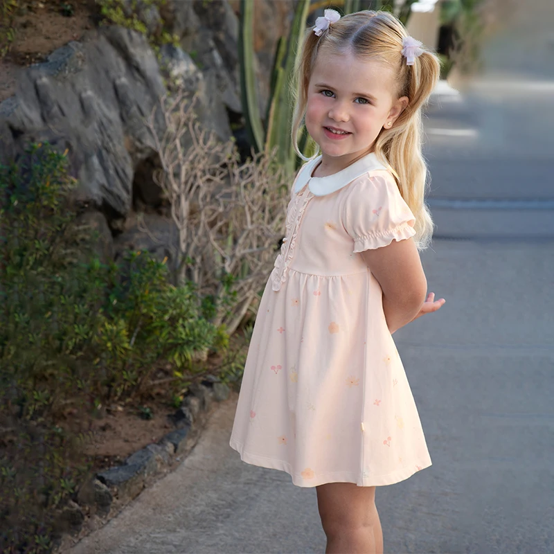 Dave Bella Girls Cotton Dress Autumn Spring Short Sleeve Kids Gentle Soft Dresses Outdoor Pink Sweet Children Clothing DB2252215