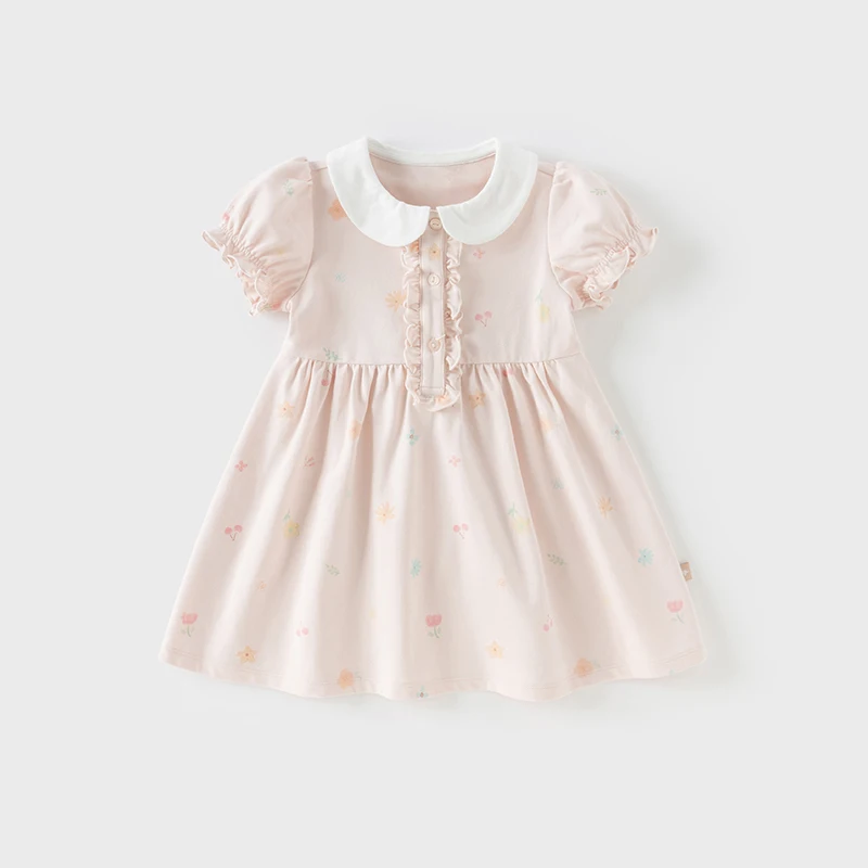 Dave Bella Girls Cotton Dress Autumn Spring Short Sleeve Kids Gentle Soft Dresses Outdoor Pink Sweet Children Clothing DB2252215