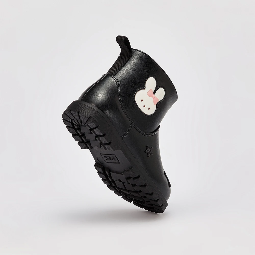 Dave Bella Girls Leather Boots Winter Princess Kid Elegant Soft Anti Slip Velvet Shoes Waterproof Children Black Boots DB4254489