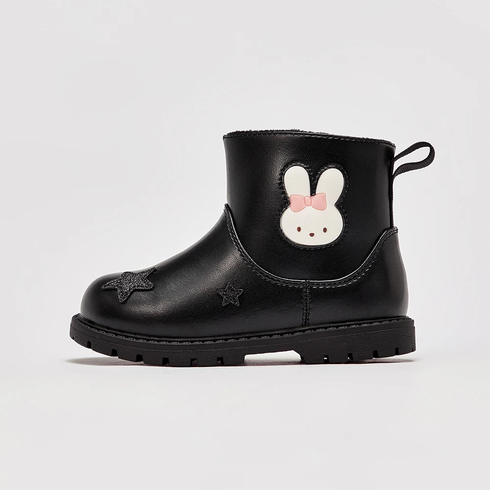 Dave Bella Girls Leather Boots Winter Princess Kid Elegant Soft Anti Slip Velvet Shoes Waterproof Children Black Boots DB4254489