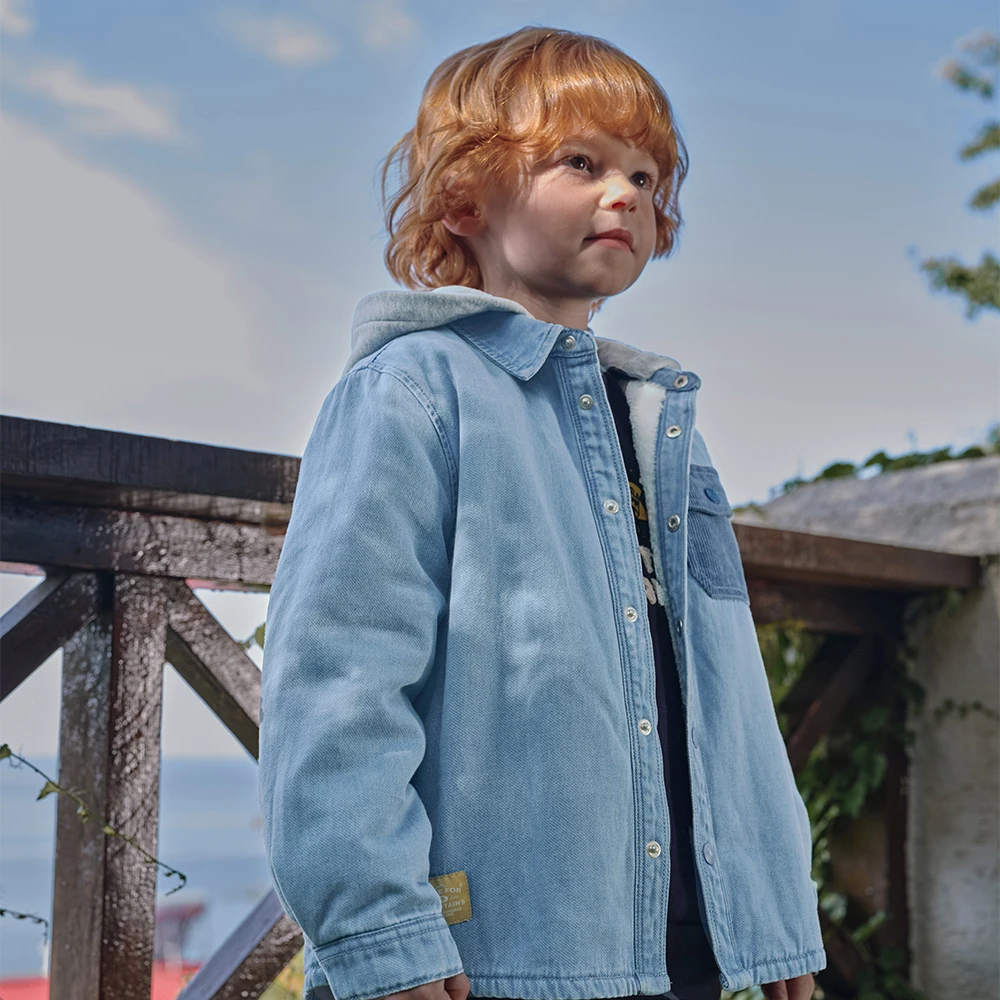 Dave Bella Boys Winter Autumn Jeans Shirt Jacket for Children Warm Velvet Thicken Hooded Coats Kids Outwear Clothing DK4254291