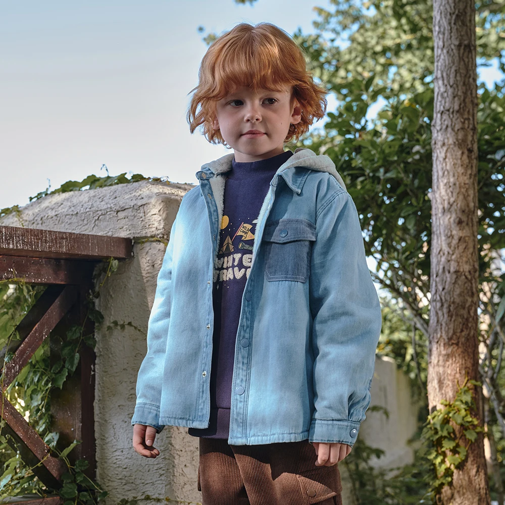 Dave Bella Boys Winter Autumn Jeans Shirt Jacket for Children Warm Velvet Thicken Hooded Coats Kids Outwear Clothing DK4254291