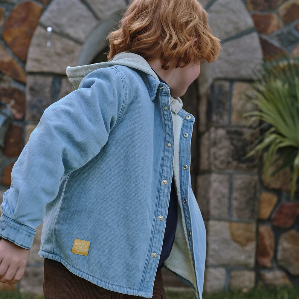 Dave Bella Boys Winter Autumn Jeans Shirt Jacket for Children Warm Velvet Thicken Hooded Coats Kids Outwear Clothing DK4254291