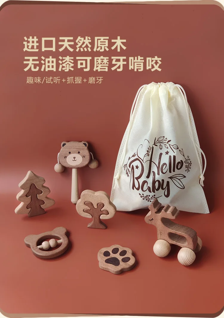 Baby Gift Box Set Cotton Boy and Girl Baby Bear Set Wooden Toy Suitcase Spring Autumn and Winter Gifts