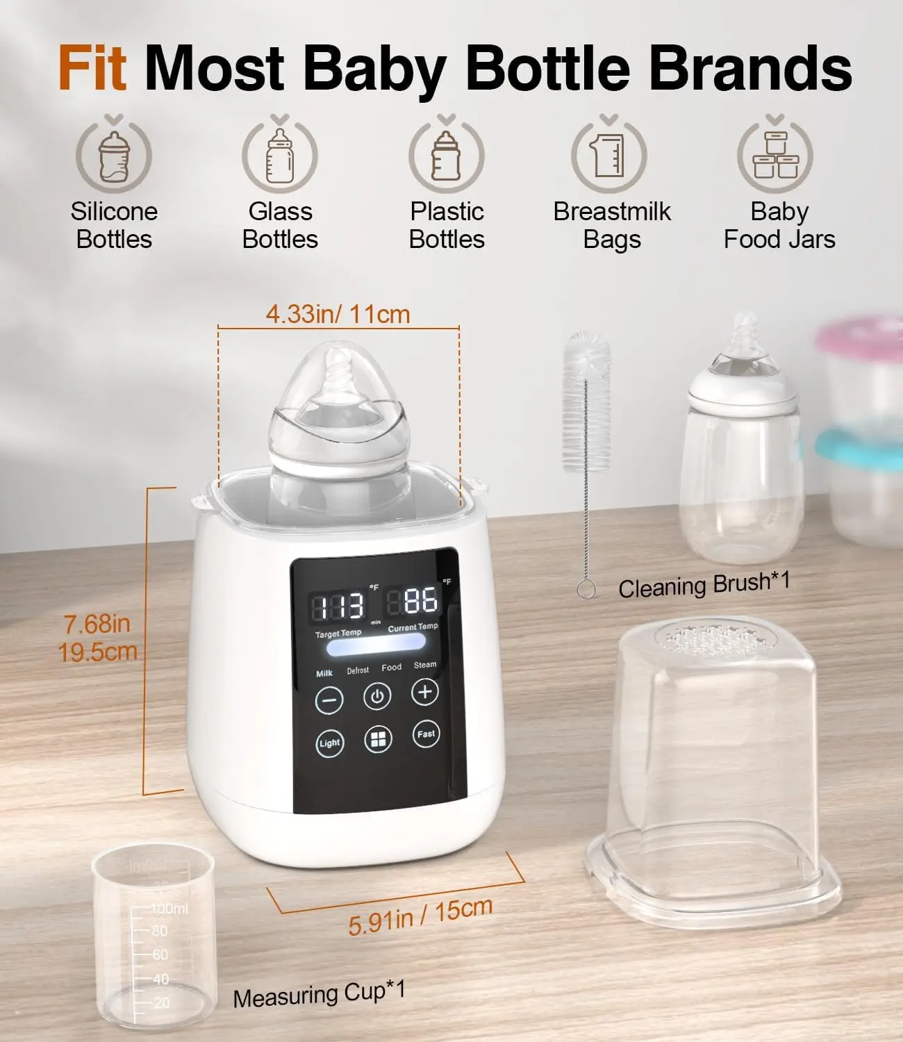 TINSOL Milk Warmer and Steriliser 6 in 1 Multifunction Breast Warmer Precise Temperature Control Baby Bottle Warmer