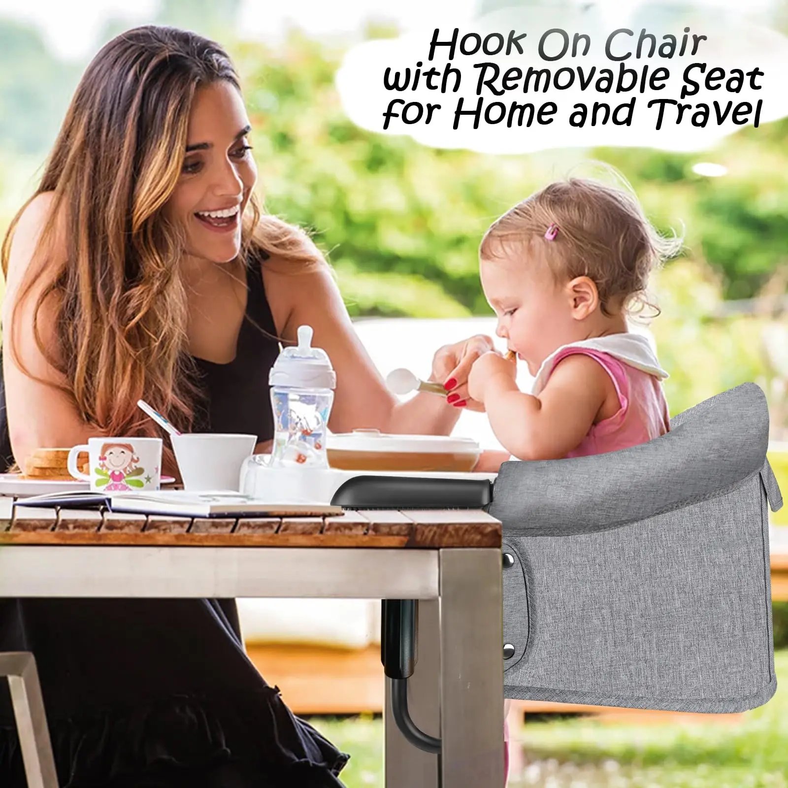 Hook-On Chair Fold-Flat Storage and Tight Fixing Clip on High Chair for Babies Toddlers Portable Booster Seat for Home Dining
