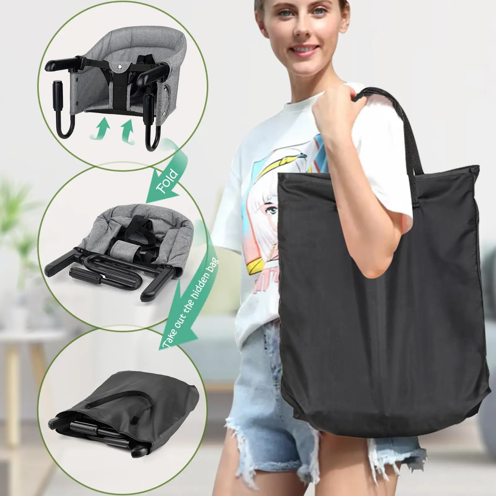 Hook-On Chair Fold-Flat Storage and Tight Fixing Clip on High Chair for Babies Toddlers Portable Booster Seat for Home Dining